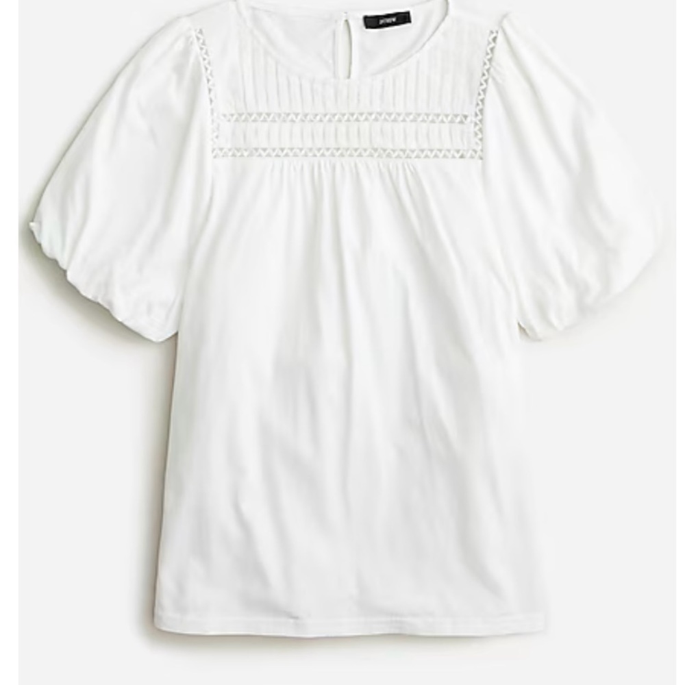 J.Crew Lace Trim Puff Sleeve Top